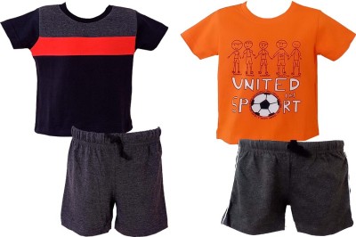 SHLOKSCOUTURE Baby Boys Casual T-shirt Shorts(Black - OrangeU)