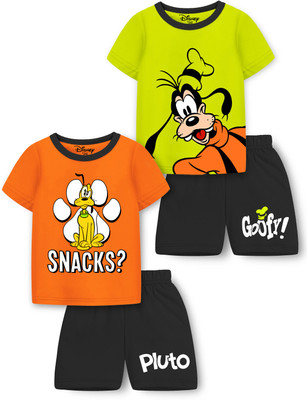 YK Disney Boys & Girls Mickey Casual T-shirt Shorts(Orange, Green)
