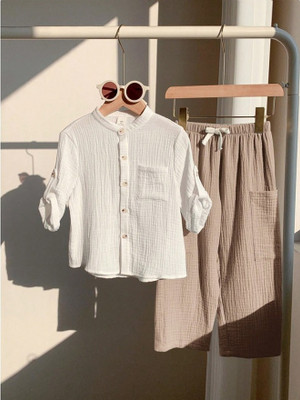 OptNshop Baby Boys Party(Festive) Shirt Pant(White, Brown)