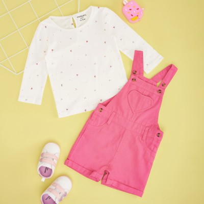 Pantaloons Baby Baby Girls Casual Top Dungaree(PINK COSMOS)