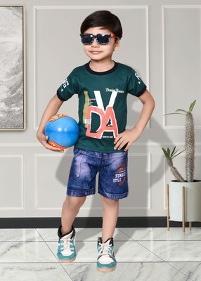 NIVARACREATION Boys Party(Festive) T-shirt Pant(Green)