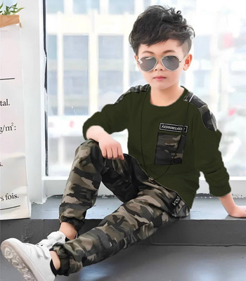 Glam elegance Boys Party(Festive) T-shirt Trouser(Green)