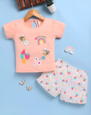 TOONYPORT Girls Casual Top Shorts(Peach, White, Red)