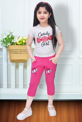 AS NAZIM DRESSES Girls Casual Top Capri(Pink)