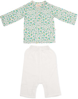 Greendigo organic Clothing Baby Boys Party(Festive) Kurta Pyjama(White Printed)