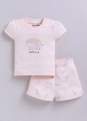 Smart Baby Baby Girls Casual T-shirt Shorts(Pink)