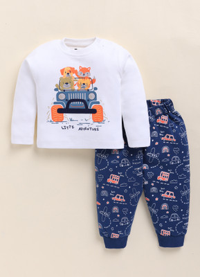 MOONKIDS Baby Boys & Baby Girls Casual Top Pant(White & Navy)