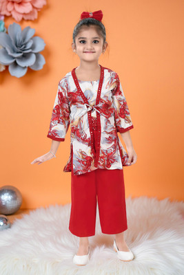KAARIGARI Girls Party(Festive) Jacket Pant(Red)