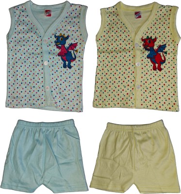 Kids World Baby Boys & Baby Girls Party(Festive) Shirt Shorts(Sky Blue, Yellow)