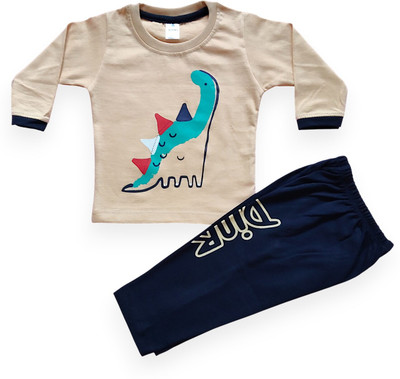 SANIKIDSWEAR Baby Boys & Baby Girls Casual T-shirt Pant(BEIGE)