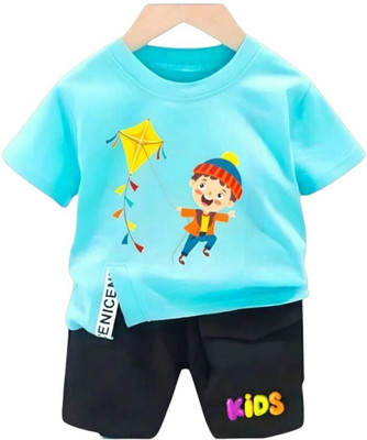dingdong Baby Boys & Baby Girls Party(Festive) T-shirt Shorts(Blue, Yellow)