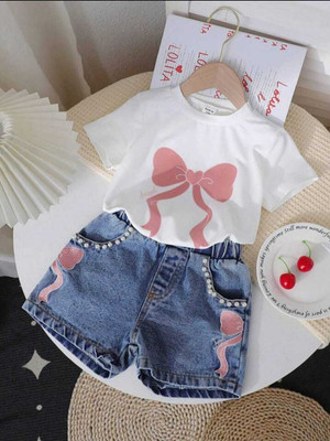 AZ AZHAN DRESSES Baby Girls Daisy Party(Festive) Top Top, Shorts(WHITE, BLUE)