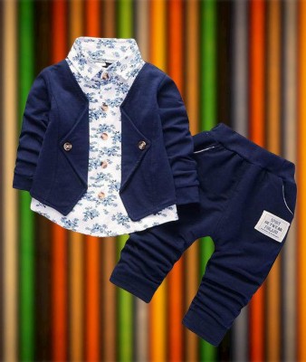 TORHAM Baby Boys Party(Festive) Blazer Shirt, Pant(BLUE)