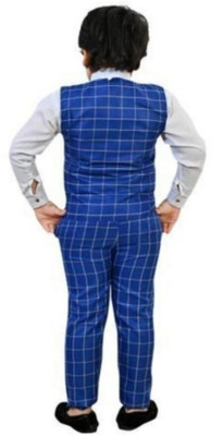 HouseOfCommon Boys Party(Festive) Waistcoat Shirt, Pant(BLUE, WHITE)