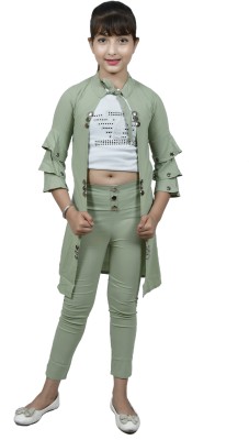 4All Girls Party(Festive) Top Pant, Shrug(Light Green)