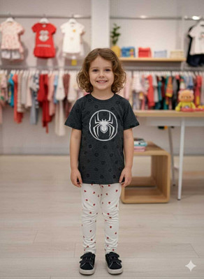 Silakaari Baby Boys & Baby Girls Spiderman Casual T-shirt Trouser(Black-White)