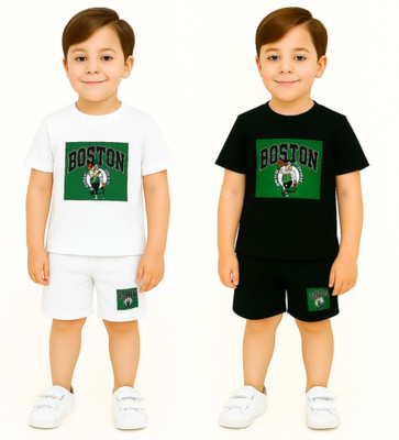 HouseOfCommon Baby Boys Casual T-shirt Shorts(White&Black)