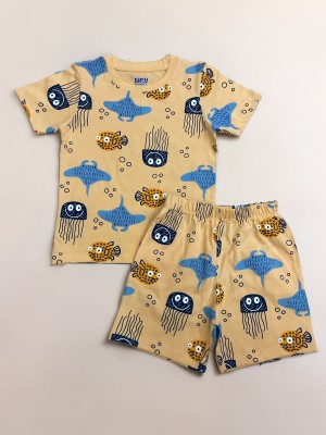 Tiny Treasure Baby Boys & Baby Girls Casual T-shirt Shorts(Yellow)