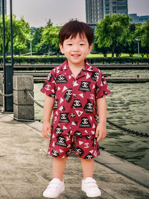 FASHION GRAB Boys Casual Shirt Shorts(Pink)