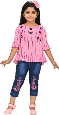 jasminafashion Girls Party(Festive) Top Jeans(Pink)