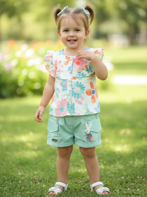 KETI MINI Girls Casual Top Shorts(Green)