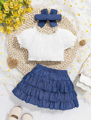 NAYABGOLD Baby Girls Casual Top Pant(White & Blue)