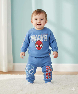 littlemamaorg Baby Boys Spiderman Casual Sweatshirt Pant(blue)
