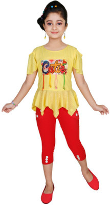 Aditi Girls Party(Festive) Capri Top(RED, YELLOW)