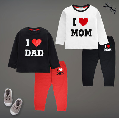 tarsier Baby Boys & Baby Girls Casual T-shirt Shorts(MOM WHITE DAD BK)