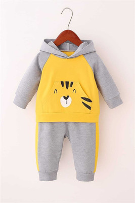kidscuddles Baby Boys & Baby Girls Casual Sweatshirt Track Pants(Grey, Yellow)