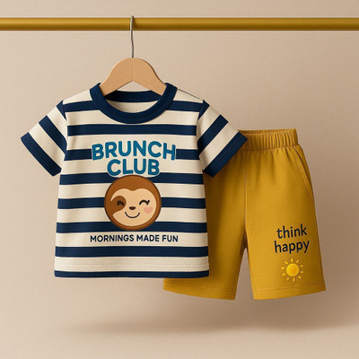 Jashmen Baby Boys & Baby Girls Casual T-shirt Shorts(White Navy Yellow)