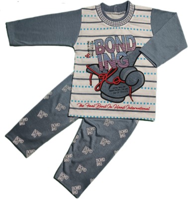 C Y V Fashion Baby Boys & Baby Girls Party(Festive) T-shirt Pyjama(Grey)