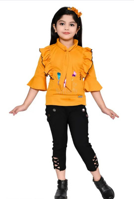 GudiyaDresses Baby Girls Party(Festive) Track Pants Top(yellow)