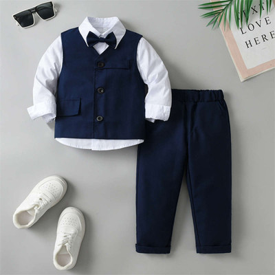 Fabmytra Boys & Girls Party(Festive) Vest Vest, Shirt, Pant, Bow Tie(Navy Blue)
