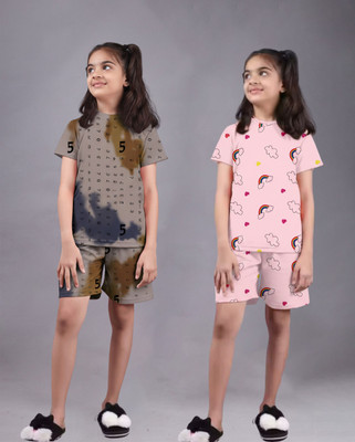FEBVIBE Girls Casual T-shirt Shorts(Multicolor 63)