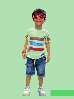 HUNEY BOY Boys Casual T-shirt Shorts(Pesta, Yellow)