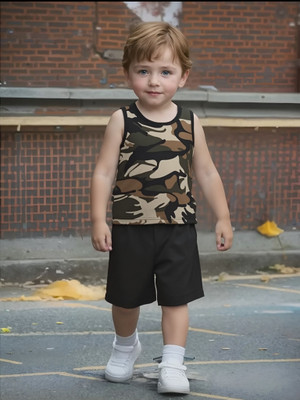 MUSNAHGARMENTS Baby Boys & Baby Girls Casual T-shirt Shorts(Khaki and Black)