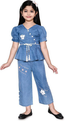 KIDS PARYANIS Baby Girls Party(Festive) Top Pant(DENIM BLUE)