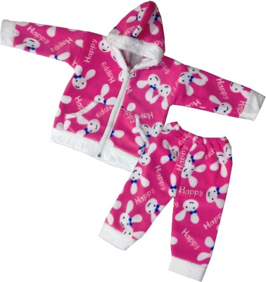 Shreesai Baby Boys & Baby Girls Casual Jacket Pyjama(dark pink)