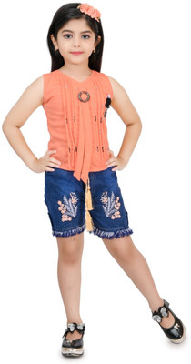Jbegam Girls Party(Festive) Top Shorts(Orange)