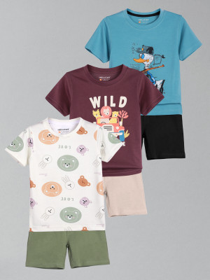 Hellcat Baby Boys Casual T-shirt Shorts(Cream/Burgundy/Blue)