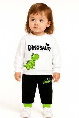 hanibee Baby Boys & Baby Girls Dinosaur Party(Festive) T-shirt Trouser(White & Black)