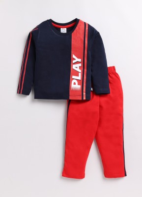 TOONYPORT Boys Casual T-shirt Pant(Dark Blue, Red)