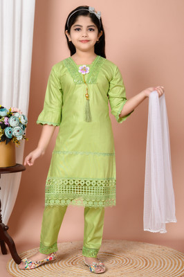 ABZ FASHION Girls Casual Kurta Pyjama(GREEN)
