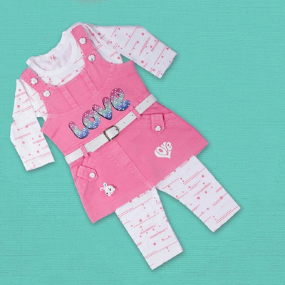 Buble Duble Baby Girls Casual Dungaree and Romper Legging(White & Pink Love)