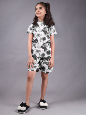 FEBVIBE Girls Casual T-shirt Shorts(Black)