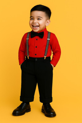 VARNIKA KIDS Boys Party(Festive) Shirt Pant, Suspenders, Bow Tie(RED, BLACK)