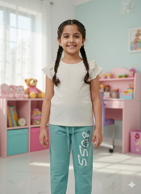 Silakaari Baby Boys & Baby Girls Casual T-shirt Trouser(White, Mint-Green)