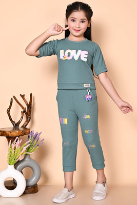 A Asma dresses Girls Casual T-shirt Pant(Green)