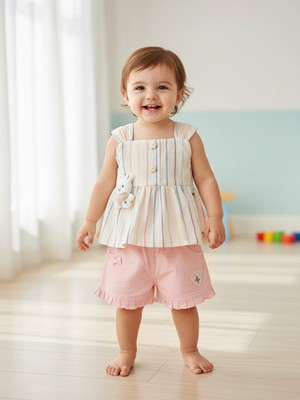 BABY'S DAY Baby Girls Casual Top Shorts(Peach)